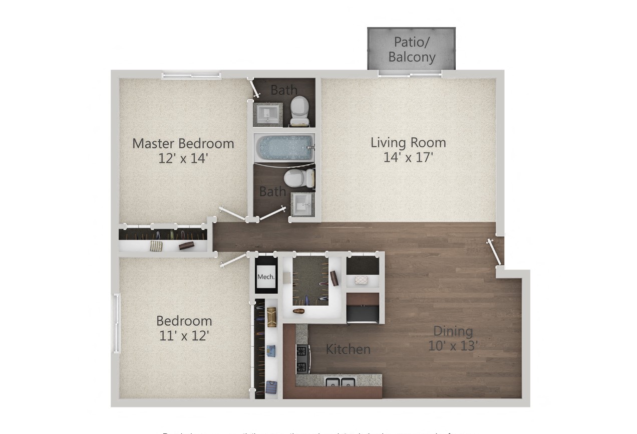 Floor plan for 2 beds, 1.5 baths, 900 sqft